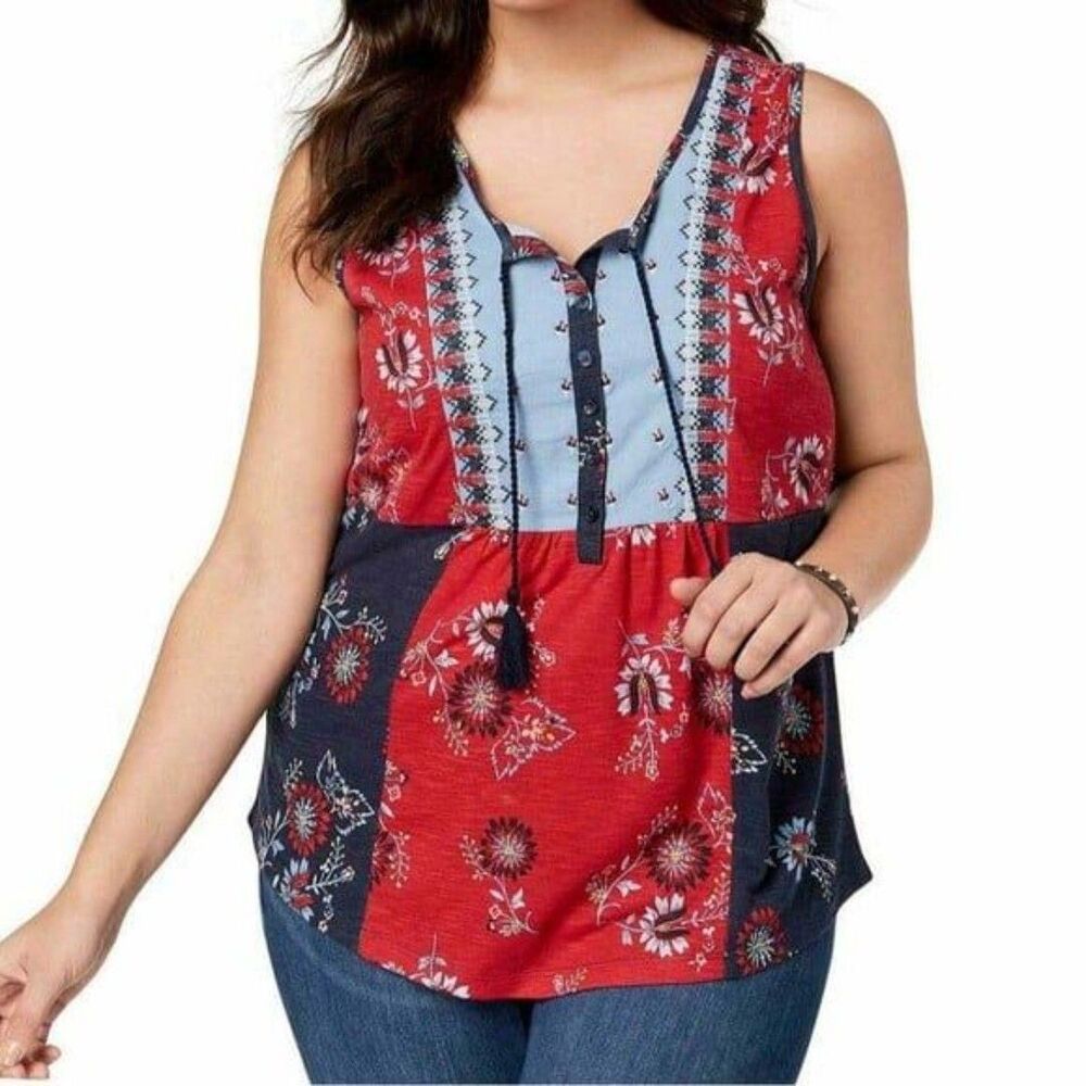 Style & Co. Patchwork Floral Tie-Front Tank Top Plus Size 1X NWT